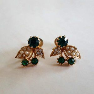 Gold-Plated Screw Back Emerald Earrings